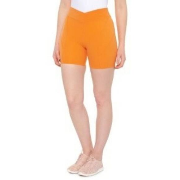 L SPACE Carter High Rise Bike Tangerine Shorts V-front Waistband size Large - Picture 1 of 13